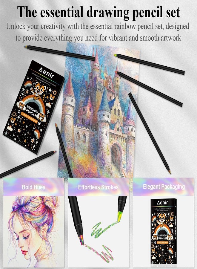 Aenir Stocking Stuffers Art Supplies,12 Colors Rainbow Pencils, Multi Colored Pencils Set for Adult Coloring, Professional Art Supplies for Artists, Perfect Easter Basket Stuffers & Gifts. - Image 5